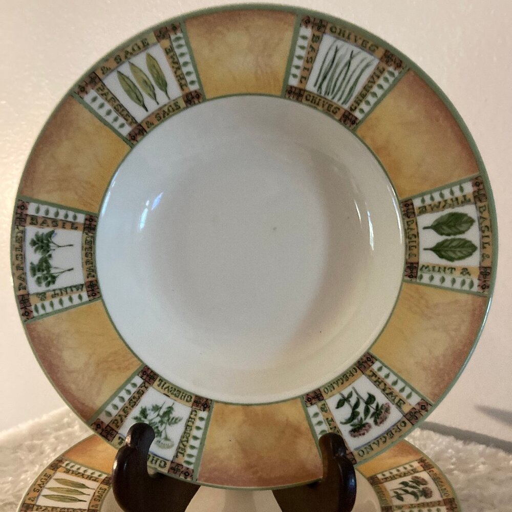 Cloverleaf England "Antique Herbs" 9" Rim Soup Bowls (2)